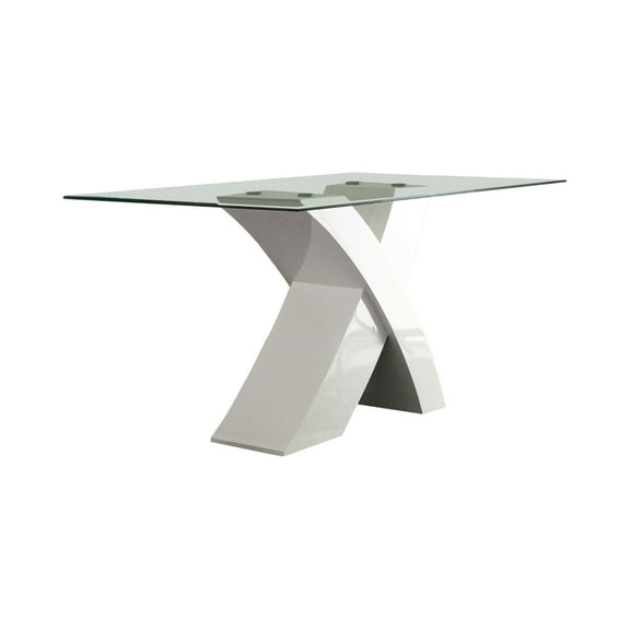 Glass Top Dining Table With X Shape Wooden Base White and Clear - Saltoro Sherpi