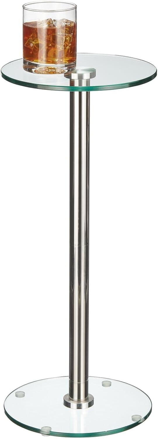 Glass Top Side/End Drink Table - Tall Modern Round Accent Metal ...