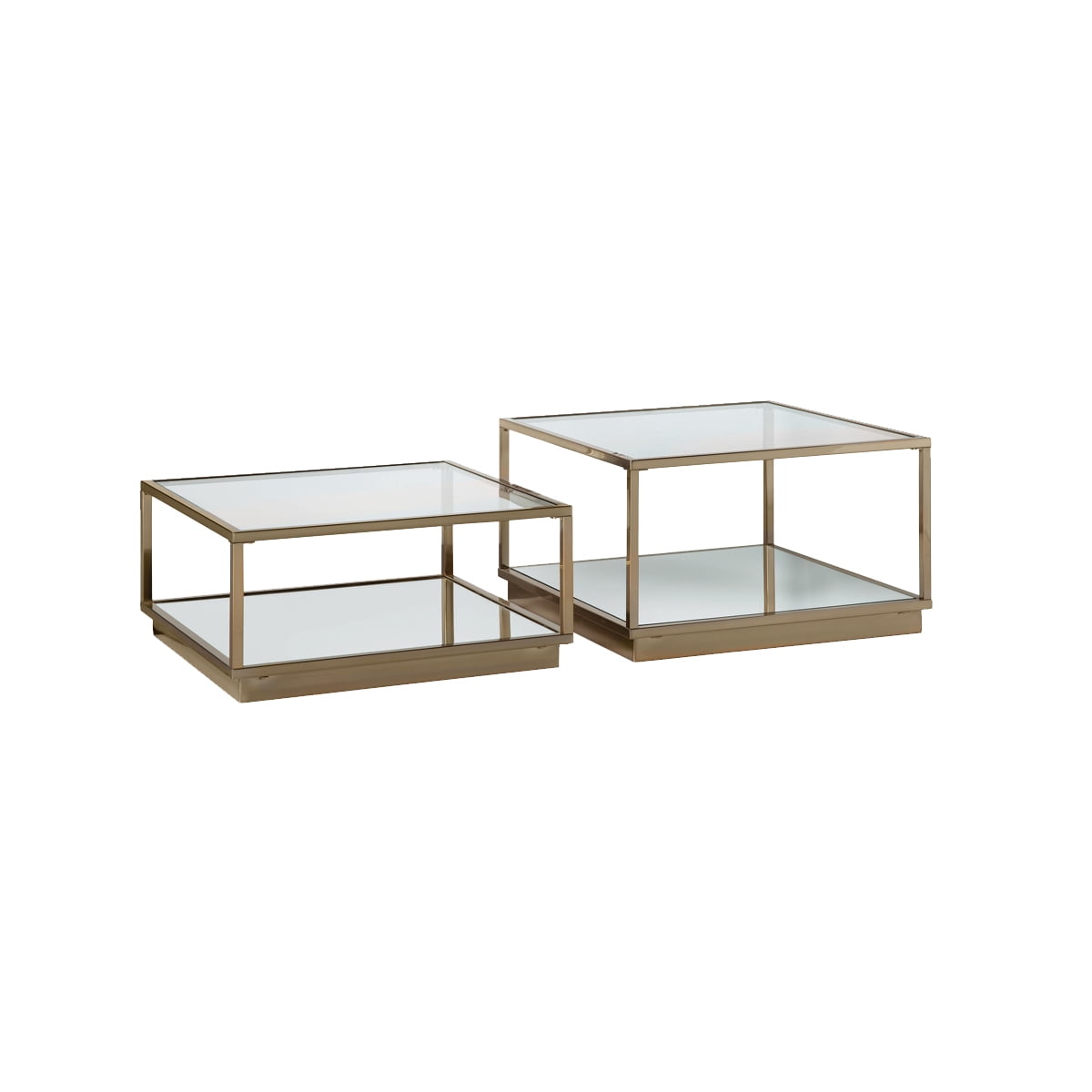 Elegant Gold Finish Square Glass Coffee Table with Storage Shelf