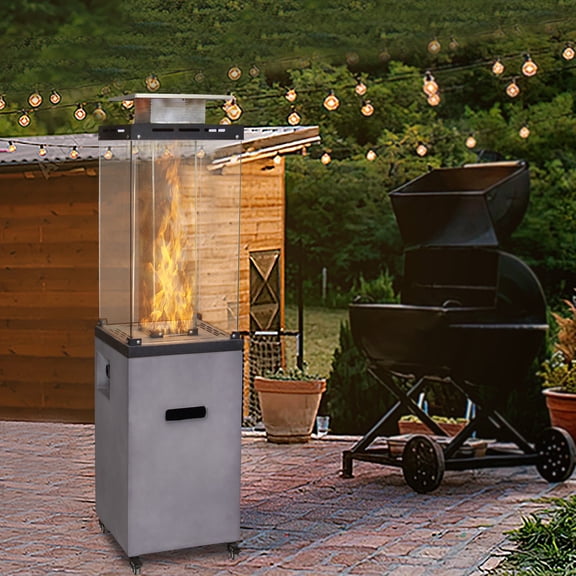 Afterglow Outdoor Patio Propane Fire Heater with Weather Cover Glass 41000 BTU Fireplace Cement Gray 