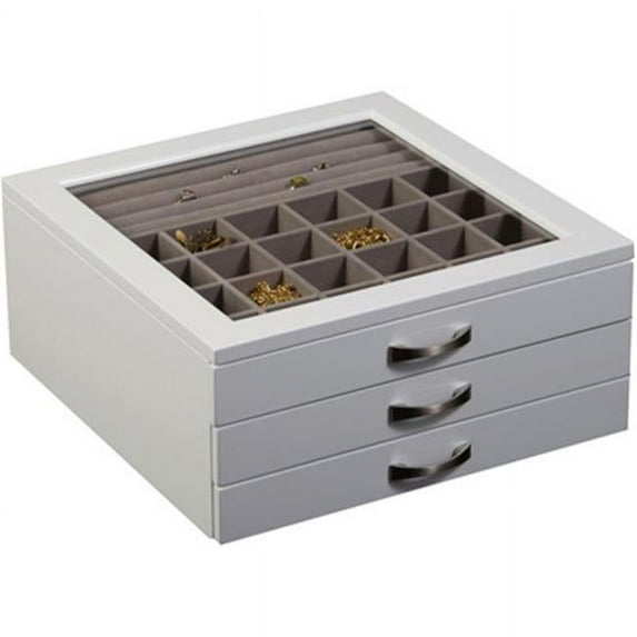 Mele & Co. Liza Glass Top Jewelry Box, White, 4.5 x 10 x 10 inches