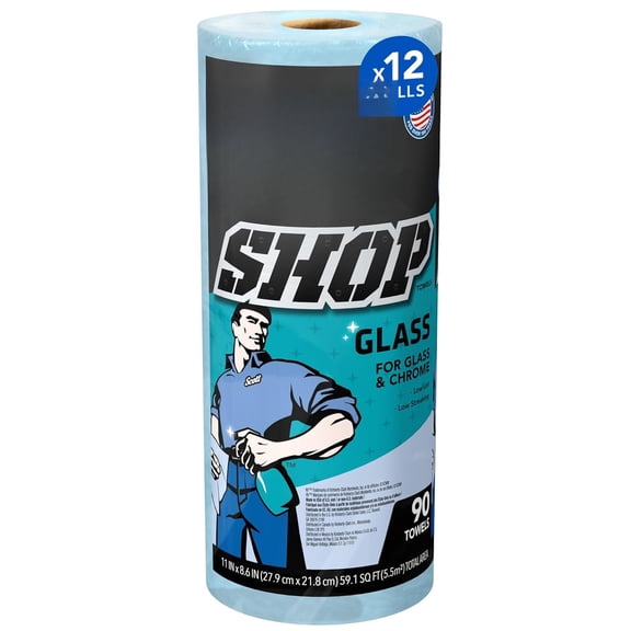 Glass Towels (32896), Blue, Cloth-like Paper Towel for Mirrors and Chrome, 8.6"x11" Wipe (12 Rolls of 90 Sheets, 1,080 Sheet Total)