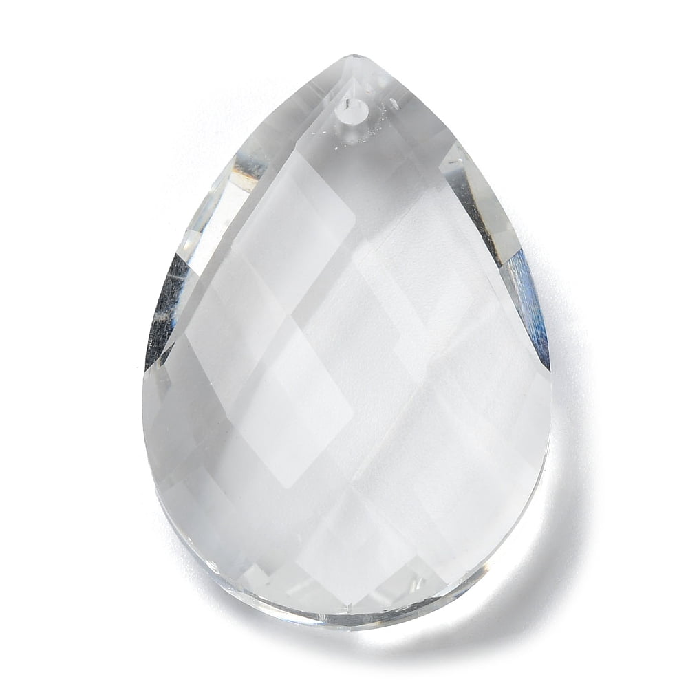 Glass Transparent Glass Pendants Faceted Teardrop for Chandelier Hanging Pendants Clear 36x24x11.5mm Hole: 1.6mm