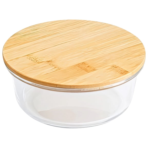 Glass Trifle Bowl with Lid, Food-safe Glass and Bamboo Preserve Bowl, Clear Food Storage Container, Microwave & Dishwasher Safe, Household, Kitchen, Travel, 620 ml/21 oz