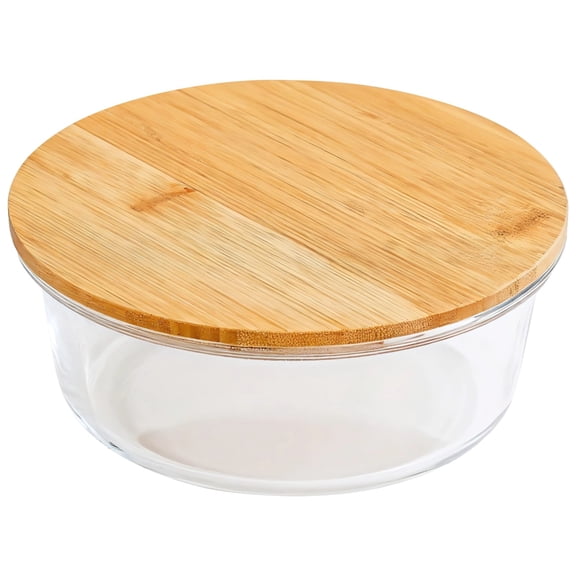 Glass Trifle Bowl with Lid, Food-safe Glass and Bamboo Preserve Bowl, Clear Food Storage Container, Microwave & Dishwasher Safe, Household, Kitchen, Travel, 950 ml/32.1 oz