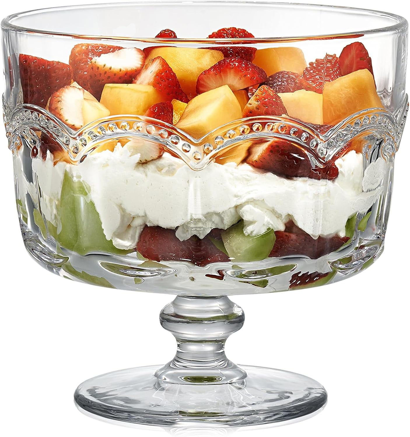 Glass Trifle Bowl with Pearl Ridge Design, Clear 88oz Large Footed