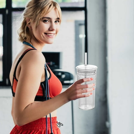 Glass Tumbler with Straw Basdi Glass Cups with Lid & Straw - 20Oz Iced Coffee & Tea Drinking Jar, 650Ml Transparent Tumbler, Leak-Proof, Bpa-Free, Reusable, Perfect for Home & Office, Iced Coffee Cup