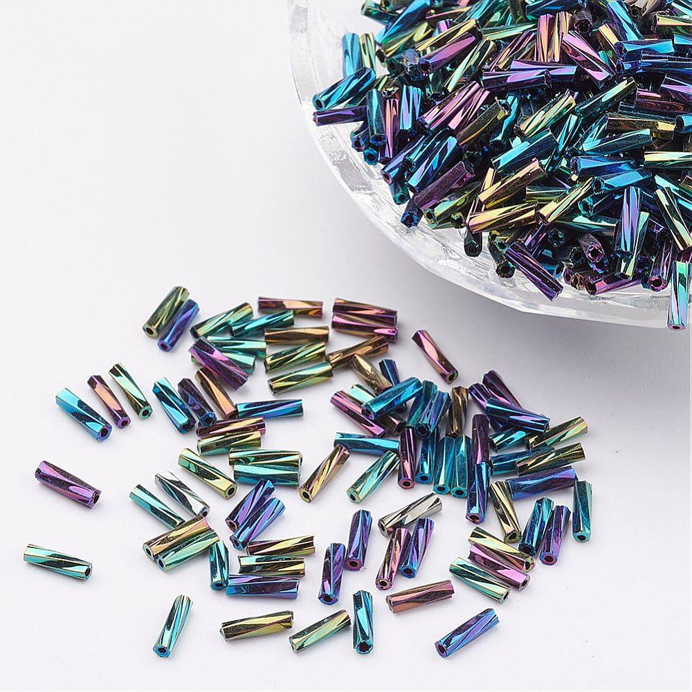 Glass Twisted Bugle Beads Iris Colorful 9x2mm Hole: 0.5mm 7000pcs/bag