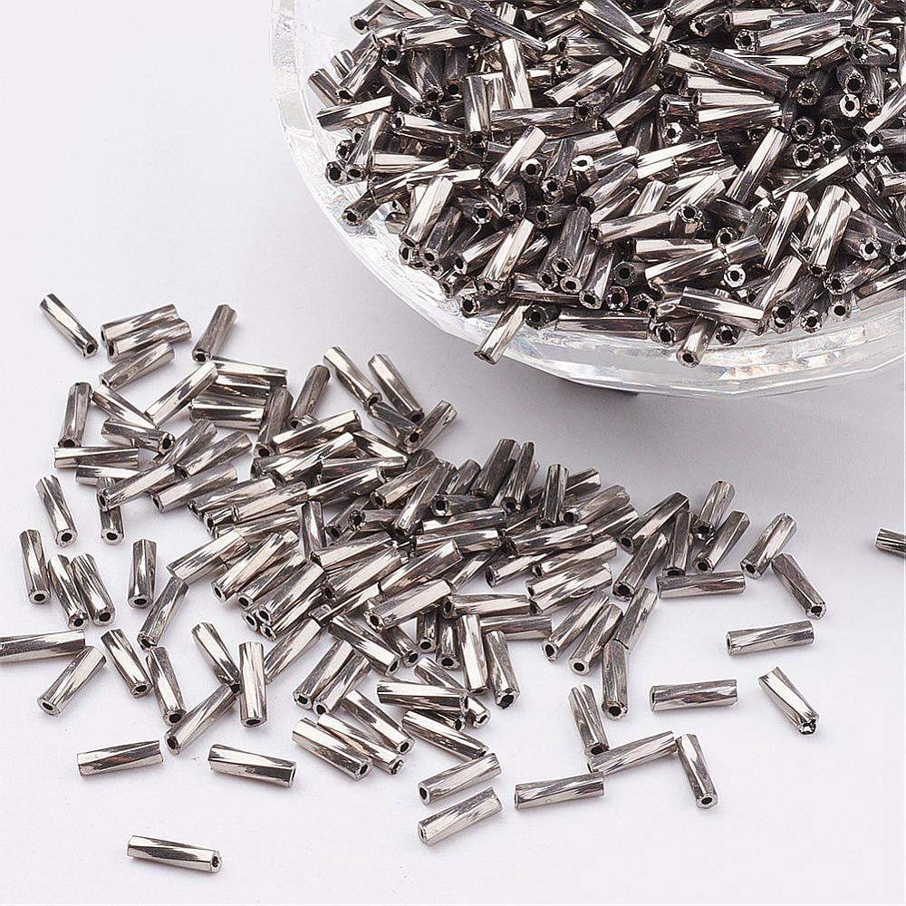 Glass Twisted Bugle Beads Metallic Colours Gray 9x2mm Hole: 0.5mm about 7000pcs/bag