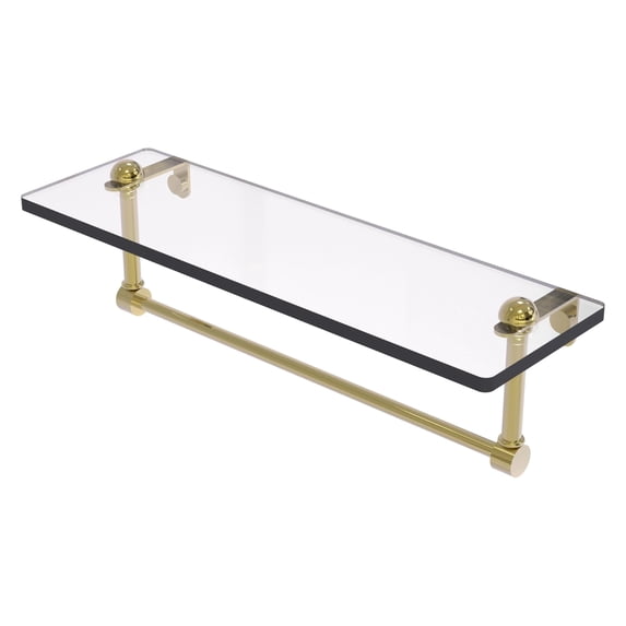 Glass Vanity Shelf with Integrated Towel Bar - Unlacquered Brass / 16 Inch