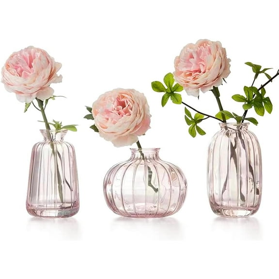 Glass Vase, 3pcs Quality Vase, Home Decoration Flower Vase, Quality Glass Vase for Modern Home, Ideal for Decorating Shelves, Tables (Pink)