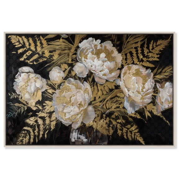 Glass Vase And Classical Flowers Classical Canvas Wall Art by Art Remedy, Silver Floater Frame, 15"x10"
