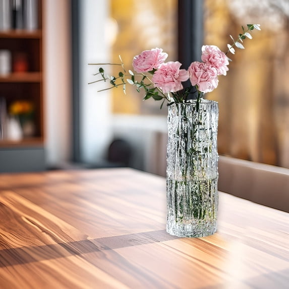 Glass Vase Decorative Vase Centerpiece - Unique Designer Flower Vase for Home Decor, Living Room, Table, Shelf - Clear Glass Art Vase 9.65 Inch Tall, 1 Piece