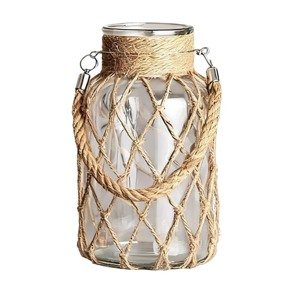 Glass Vase with Hand-Woven Hemp Rope, Room Decor Aesthetic, Modern Home Boho Home Decoration for Bedroom Living Room Coffee Table/Entryway/Office/House, Fall Farmhouse Decor