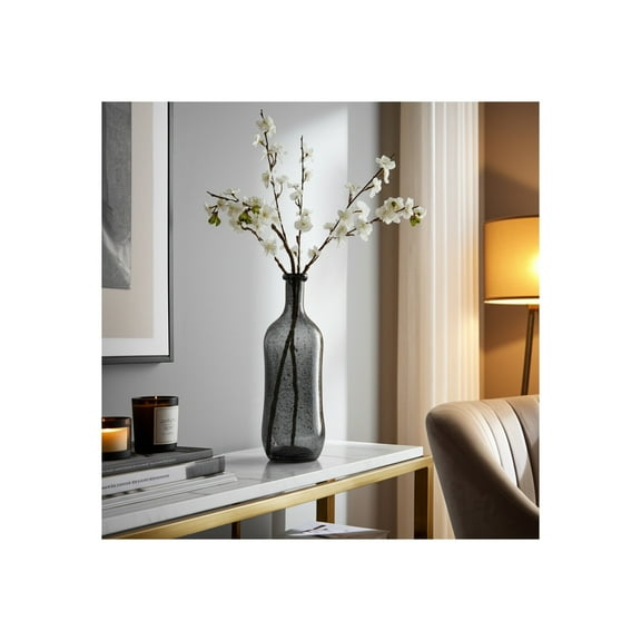 Glass Vase - Handcrafted Glass Construction Glam Style with Textured Artisan Detailing - Modern Decorative Accent for Elegant Contemporary Spaces - Unique Bottle Shape Design - Not a Set