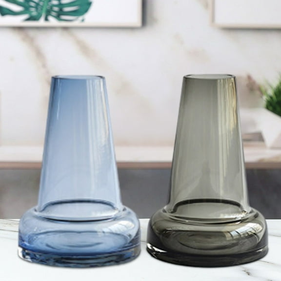 Glass Vase Transparent Hydroponic Vessel | Decorative Glass Bottle for Flower Arrangement | Stable, Easy-to-Clean Office Desk Accent | 5.5x3.7 Inch Gray or Blue | Single Piece