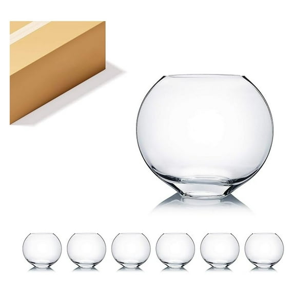 Glass Vases Bulk - 6" Moon Vases, Clear Floral Containers for Wedding Decor, Terrariums, Centerpieces - 6 Piece Set