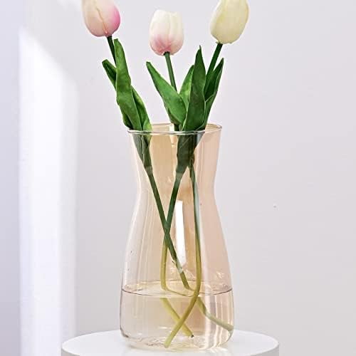 Glass Vases for Flowers, 8 Inch Tall Ins Modern Irised Crystal Clear Glass Vases for Centerpieces Home Desk Decoration, Decorative Glass Table Vase for Birthday Wedding Housewarming Gift,Amber