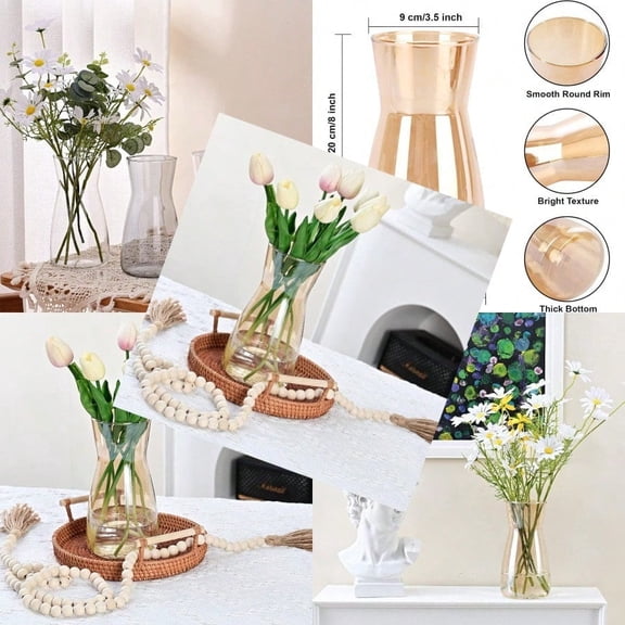 Glass Vases for Flowers 8 Inch Tall Ins Modern Irised Crystal Clear Glass Vases for Centerpieces Home Desk Decoration Decorative Glass Table Vase for Birthday Wedding Housewarming Gift Amber