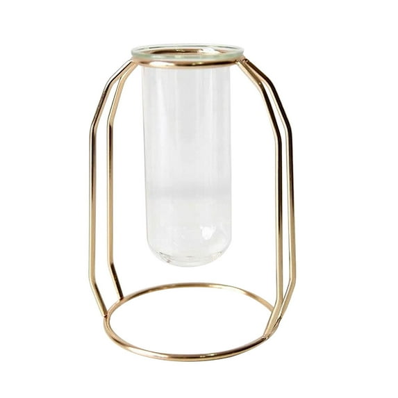 Glass Vases with Metal Frame, Modern Gold Frame Clear Vase Planter Terrariums, Flower Holder Decorations for Living Room, Office, Party (Gold)