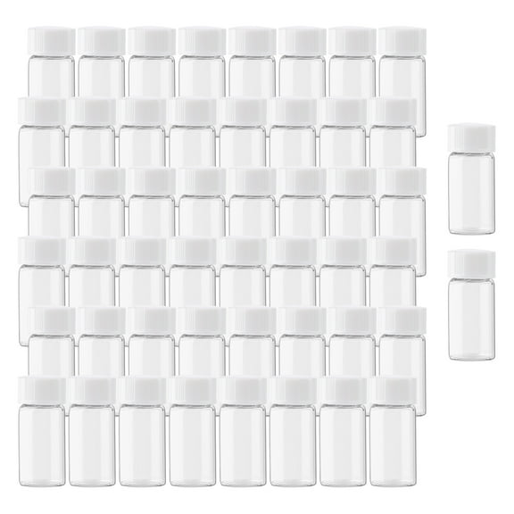 Glass Vials with White Screw Caps 5ml (0.17 oz) Clear Liquid Sampling Sample Glass Bottles Vials for Chemistry Lab Chemicals 50PCS
