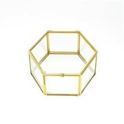 Glass Vintage Jewelry Box, Gold Display Organizer, Vanity Lidded Home Decor Accent for Storage Trinket Rings Bracelet - Small 7.5*6.5*4.5cm