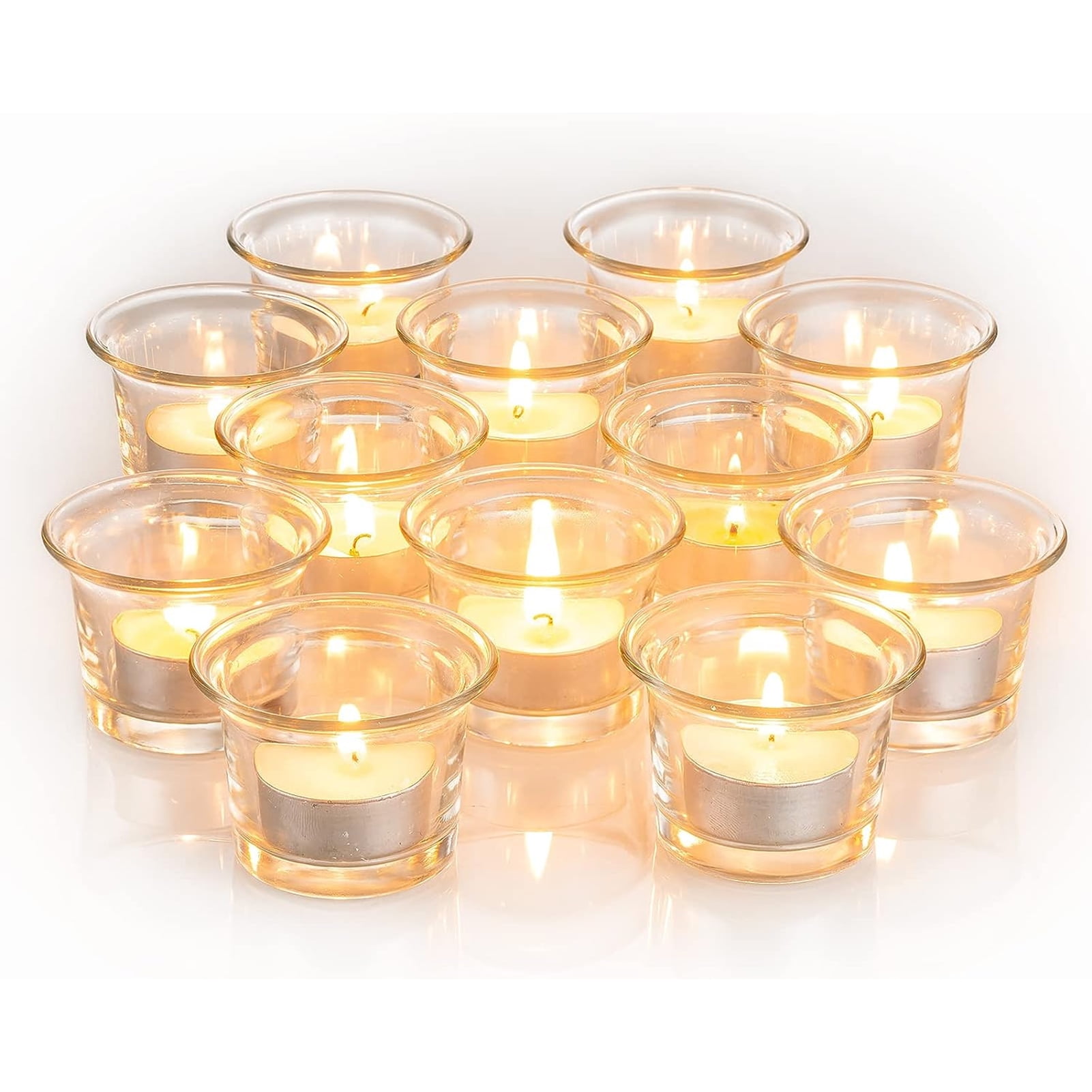 Glass Votive Candle Holders Set of 12 Clear Mini Tealight Candle Holder ...