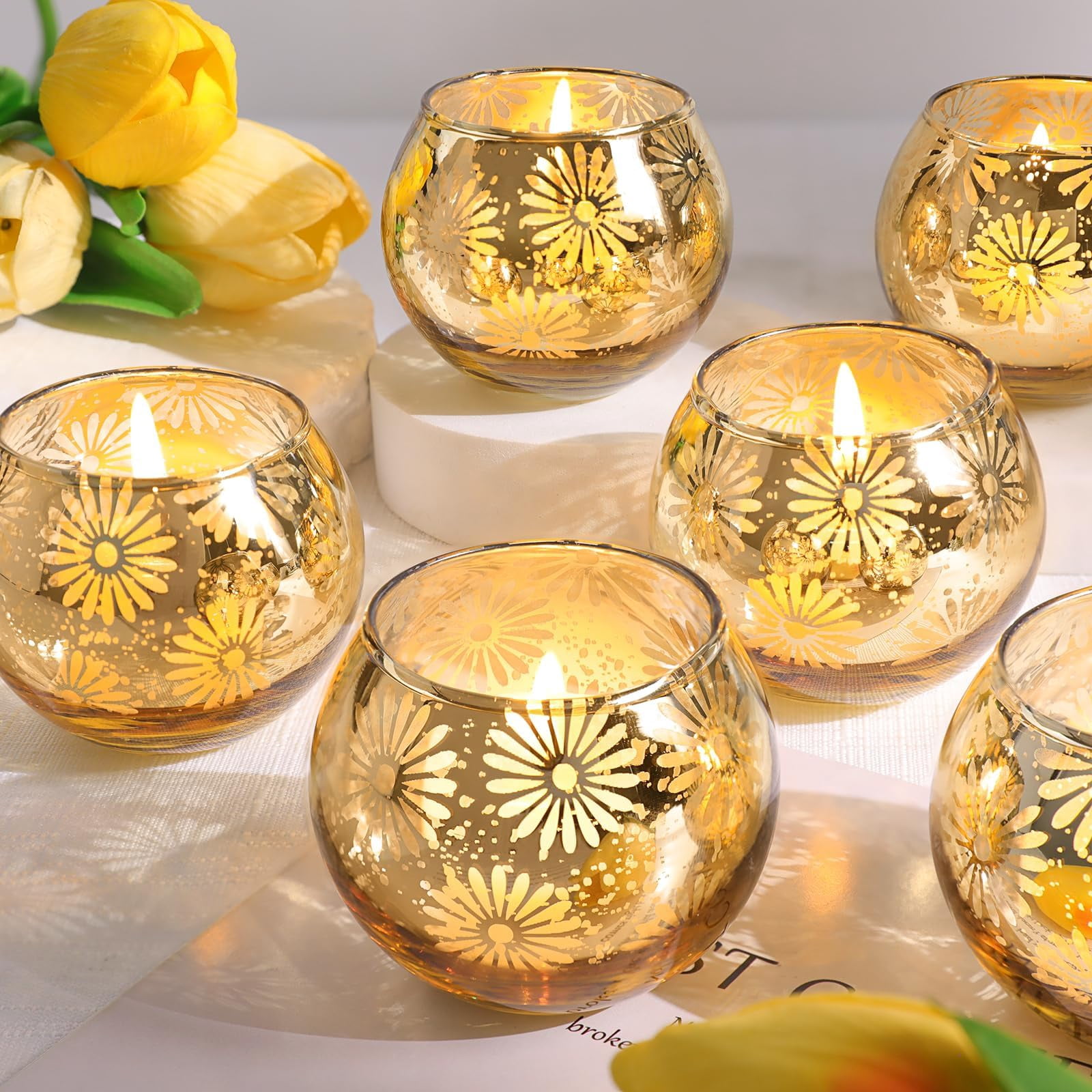 Glass Votive Candle Holders Set of 12 for Table Centerpieces, Weddings