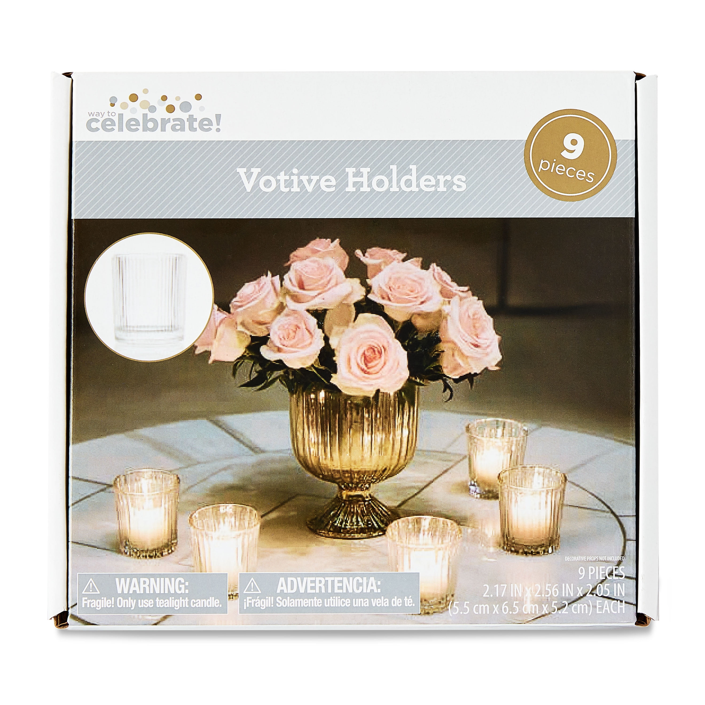 9 Count, 2.1 x 2.5 IN Clear Glass Votive Candle Holders, by Way To Celebrate