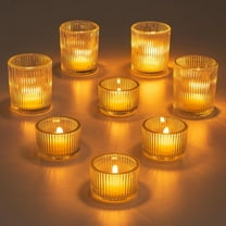 Glass Votive Tealight Candle Holder: Glasseam Small Clear Tea Light Holders Set of 8 Decorative Ribbed Tea Lights Holder for Table Centerpiece Wedding Christmas Dining Room Decor