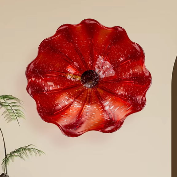 Glass Wall Decor Hand Blown Art Glass Plate 12 Inch Red Handmade Decorative Platter for Living Room Kitchen Hallway Dining Room