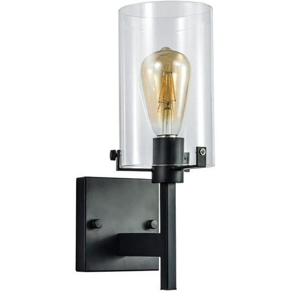 Glass Wall Light Black Metal Wall Sconce Industrial Wall Lamp, Retro Bedroom Bedside Wall Mount Lighting Fixture, Rustic Wall Sconces Headboard Lamps for Farmhouse Loft