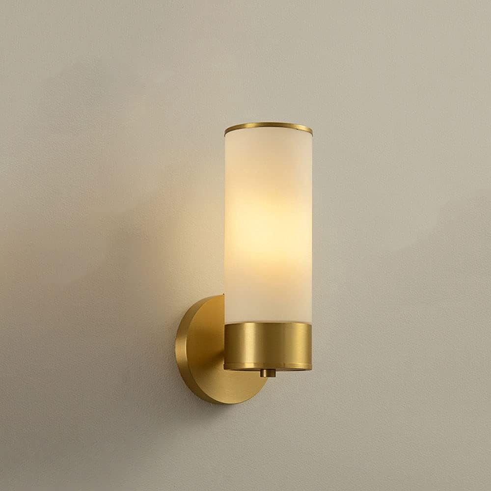Glass Wall Sconce Lighting Cylindrical Shade Brass Wall Lamp, Mid-Century E14 Decor Vanity Wall Lights for Bedroom Bedside Living Room Hallway Bathroom Dressing Room