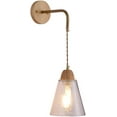 thumbnail image 1 of Glass Wall Sconce Nordic Wooden Wall Light Funnel Wall Lamp Shade, Wood Accent Wall Lighting Fixture, Modern Wall Lamps with Clear Glass for Living Room Bedroom Bedside, 1 of 7
