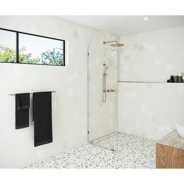 Glass Warehouse  28" x 86.75" Frameless Shower Door - Arched Single Fixed Panel Brushed Bronze Brushed