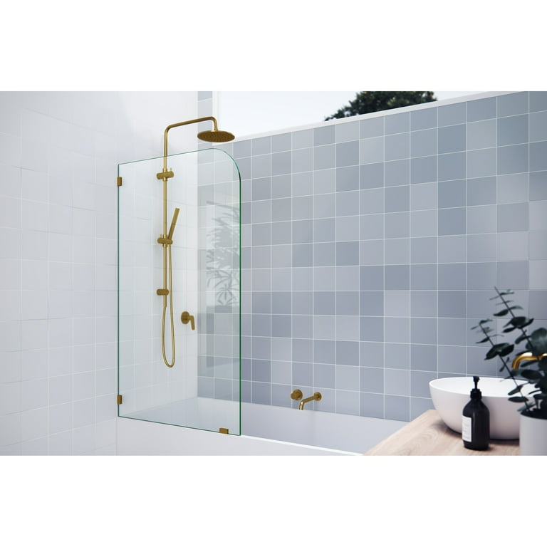 34 in. x 58 in. Frameless Glass Hinged Bathtub Door in Satin Brass 34 in. x 58 in. Frameless Glass Hinged Bathtub Door in Satin Brass