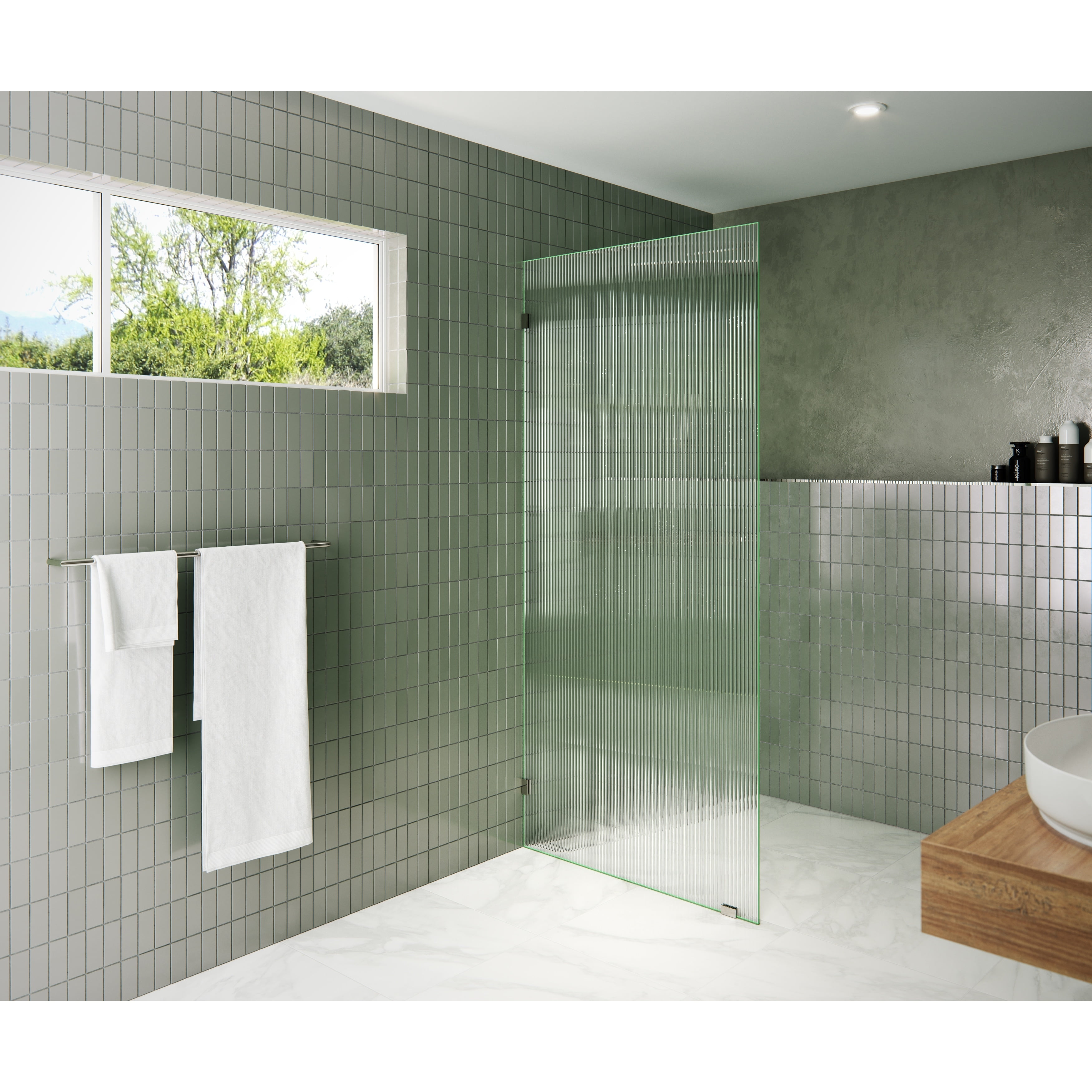 78" Polished Nickel Frameless Shower Door with Fluted Frosted Glass