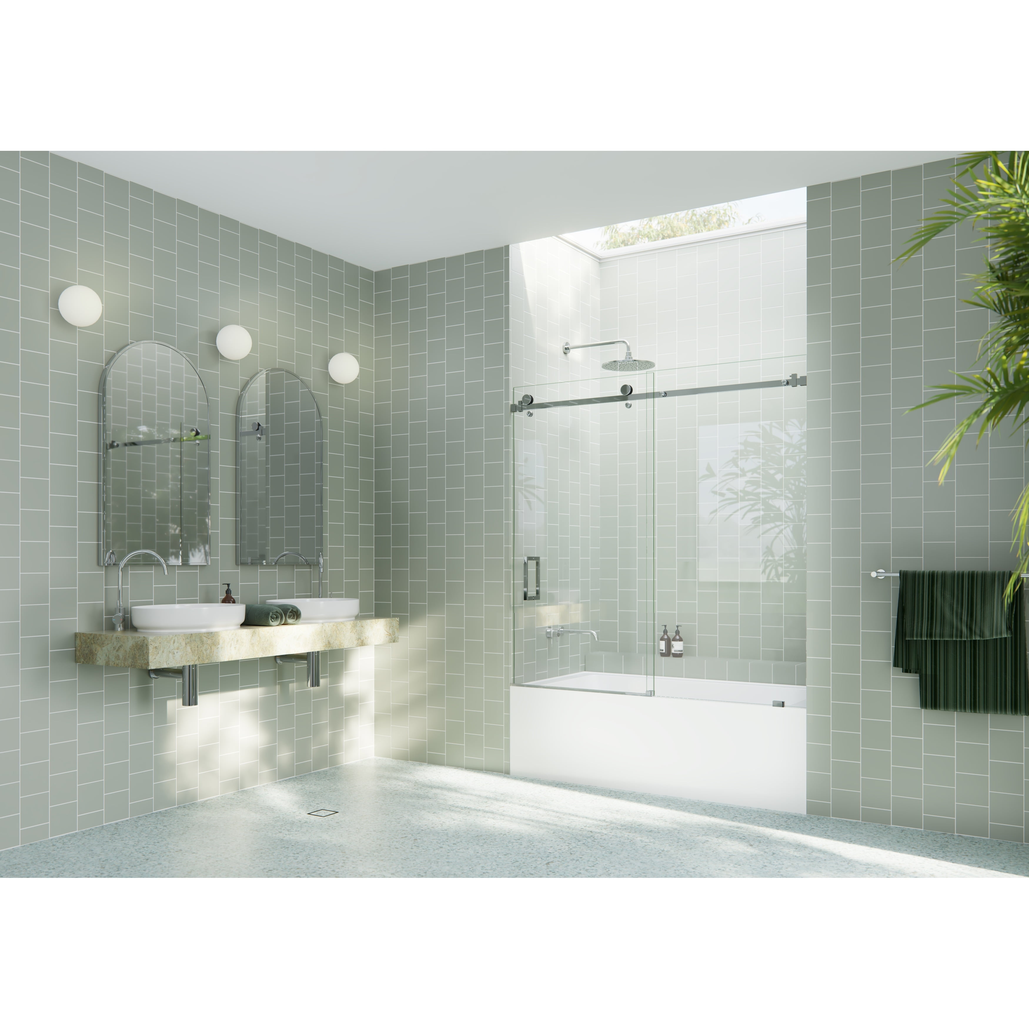 Astro 60" High x 56" Wide Frameless Sliding Bathtub Door in Chrome