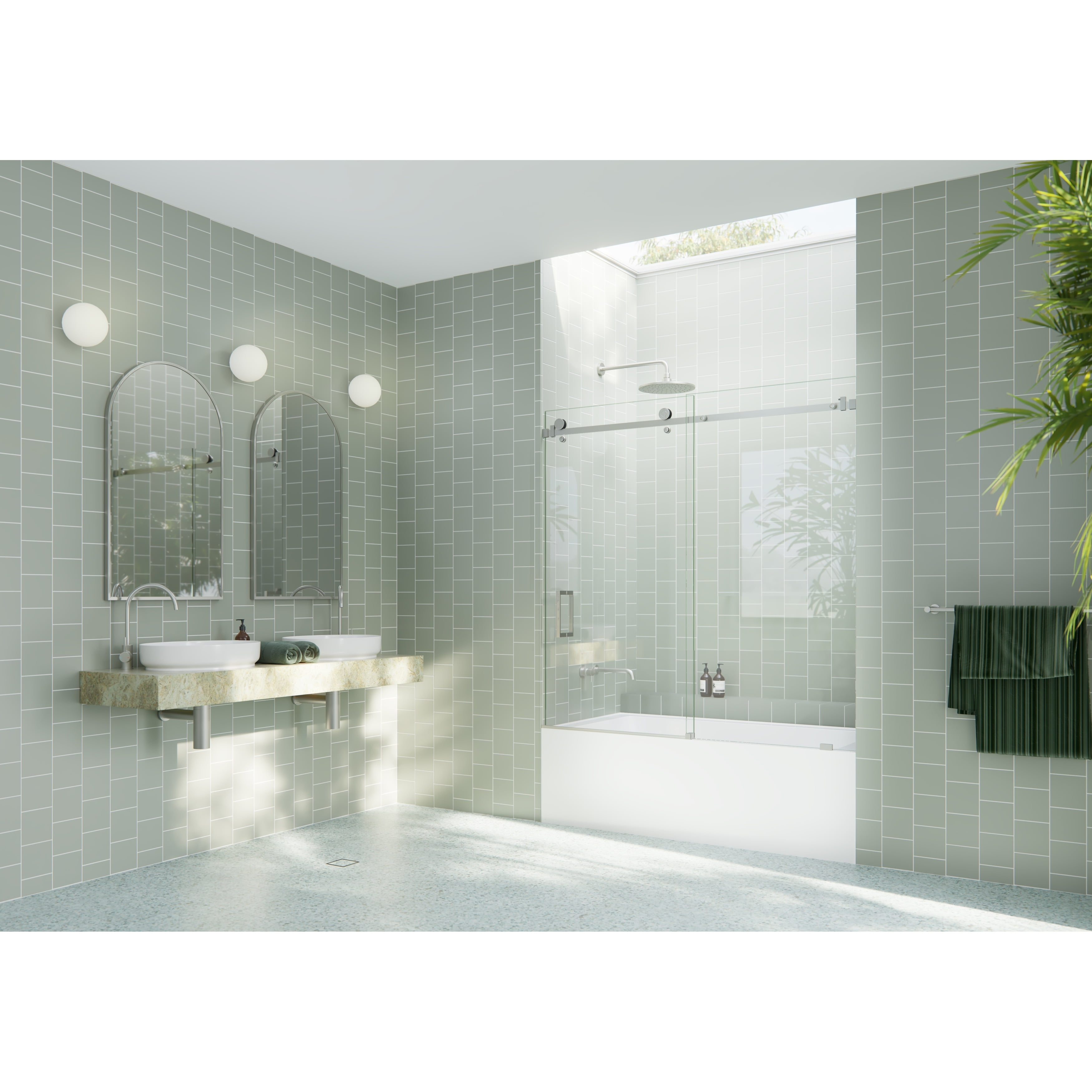 Astro 60" Frameless Sliding Bathtub Door with Brushed Nickel Finish