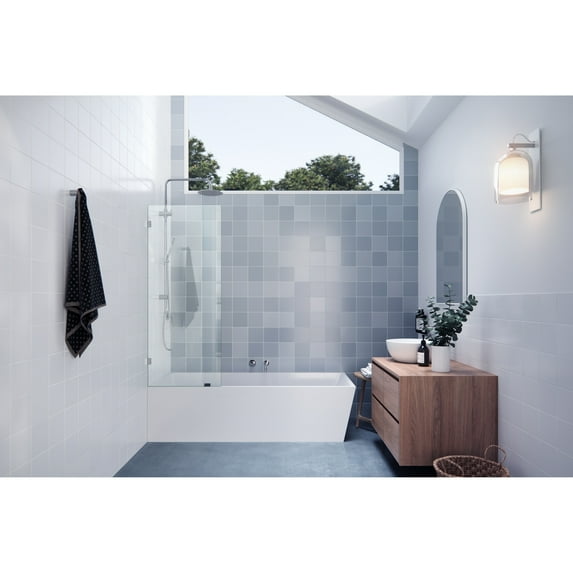 Glass Warehouse 58.25" x 23.5" Frameless Shower Bath Fixed Panel Polished Chrome Chrome Finish