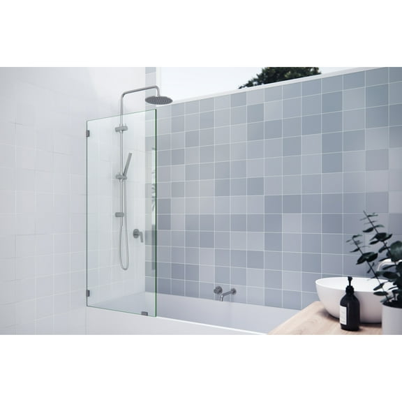 Glass Warehouse  58.25" x 27" Frameless Shower Bath Fixed Panel Brushed Nickel Nickel Finish