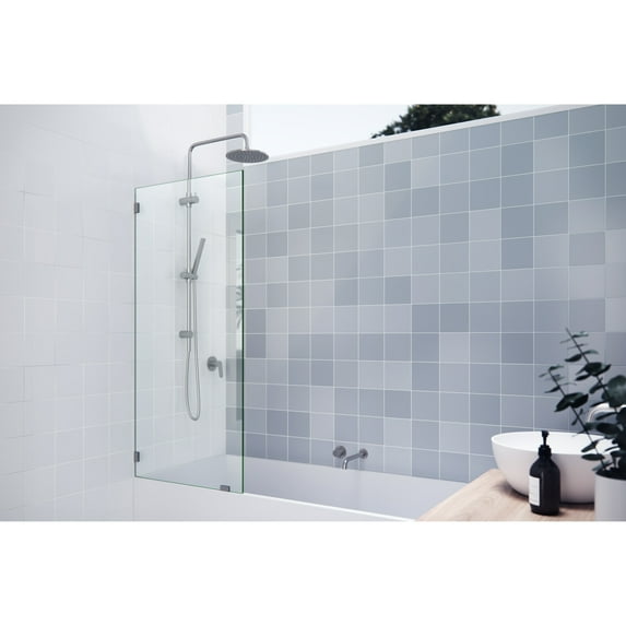 Glass Warehouse 58.25" x 27" Frameless Shower Bath Fixed Panel Brushed Nickel Nickel Finish