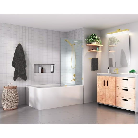 Glass Warehouse  58.25" x 32.5" Frameless Shower Bath Fixed Panel Polished Brass Brass Finish