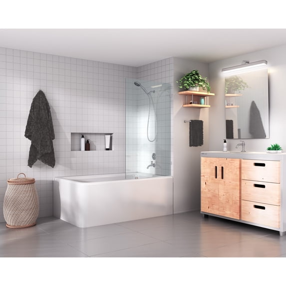 Glass Warehouse 58.25" x 32" Frameless Shower Bath Fixed Panel Polished Chrome Chrome Finish