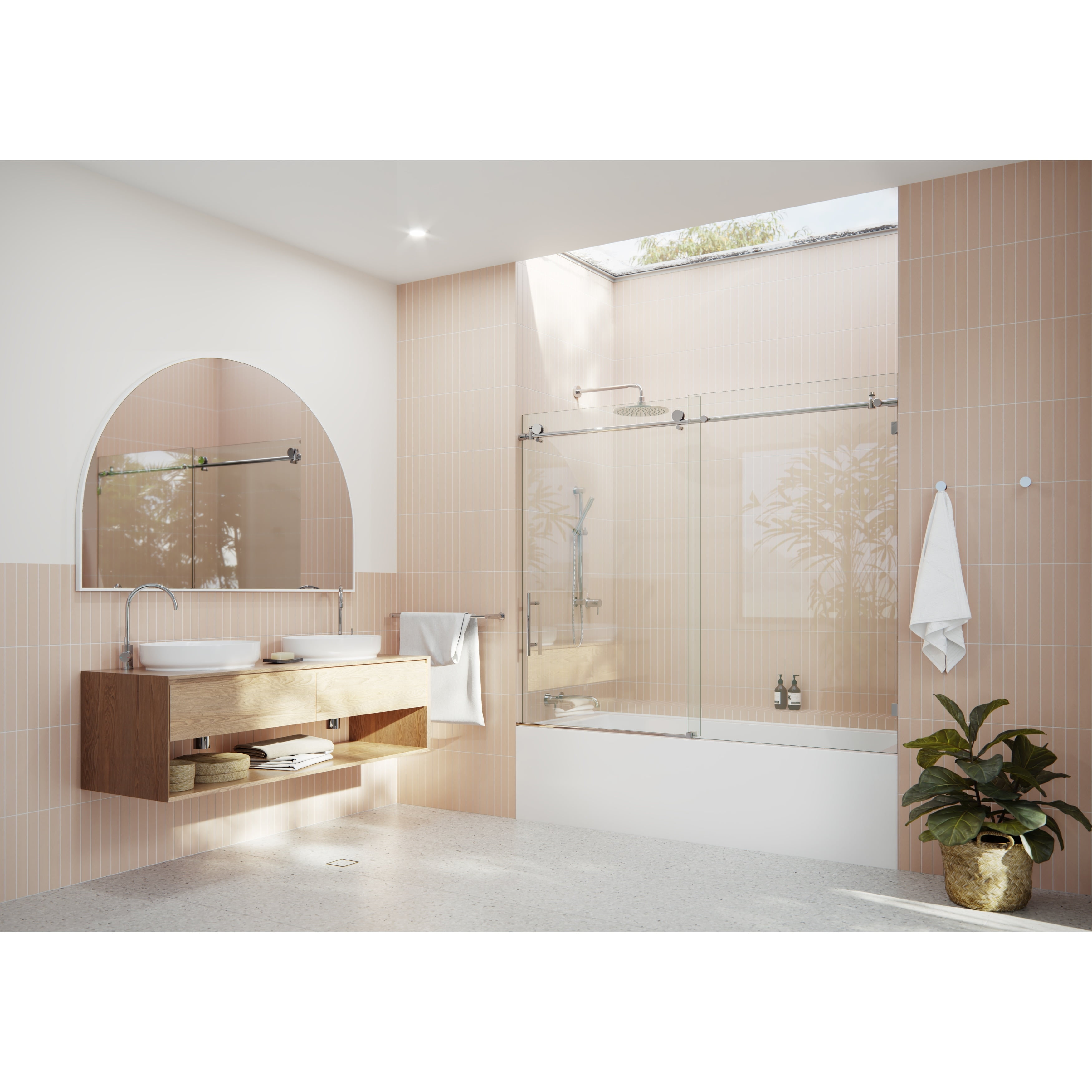 Polished Chrome Frameless Sliding Bathtub Door with Tempered Glass Panels