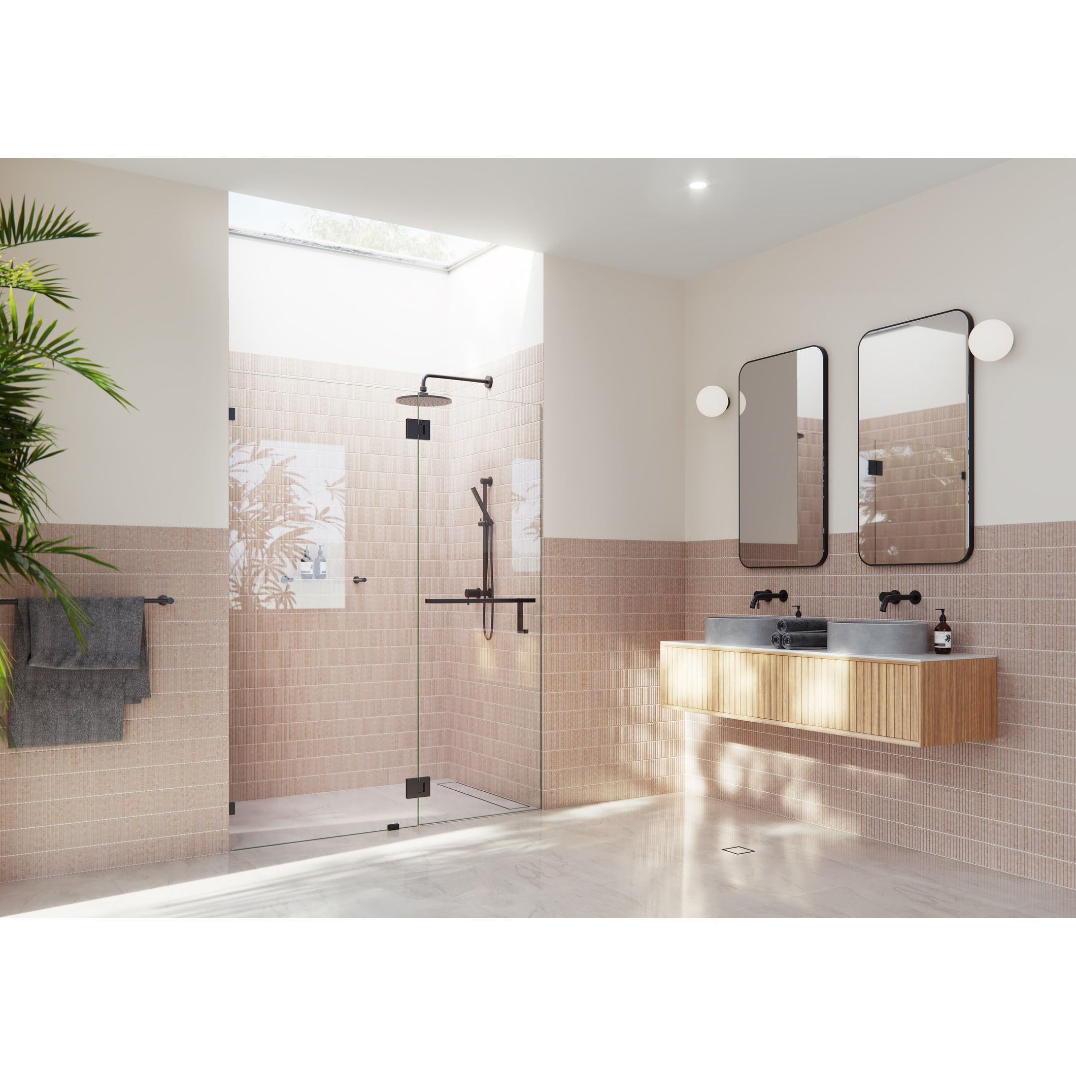 Matte Black Frameless Glass Shower Door with Towel Bar, 78" x 34.65"