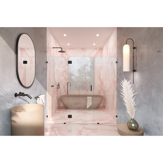 Glass Warehouse 78" x 65" Frameless 3 Panel Inline Shower Door Matte Black Matte
