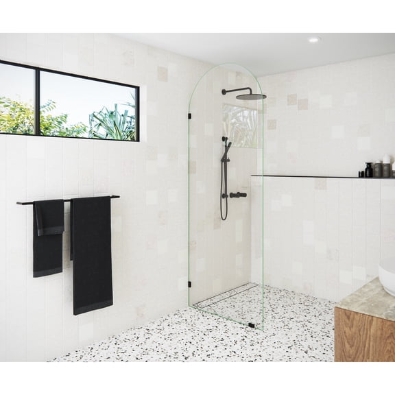 Glass Warehouse 32" x 86.75" Frameless Shower Door - Arched Single Fixed Panel Oil Rubbed Bronze Oil Rubbed Bronze Finish