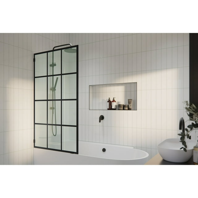 Glass Warehouse  58.25" x 34" French Monture Noir - Single Fixed Bath Panel