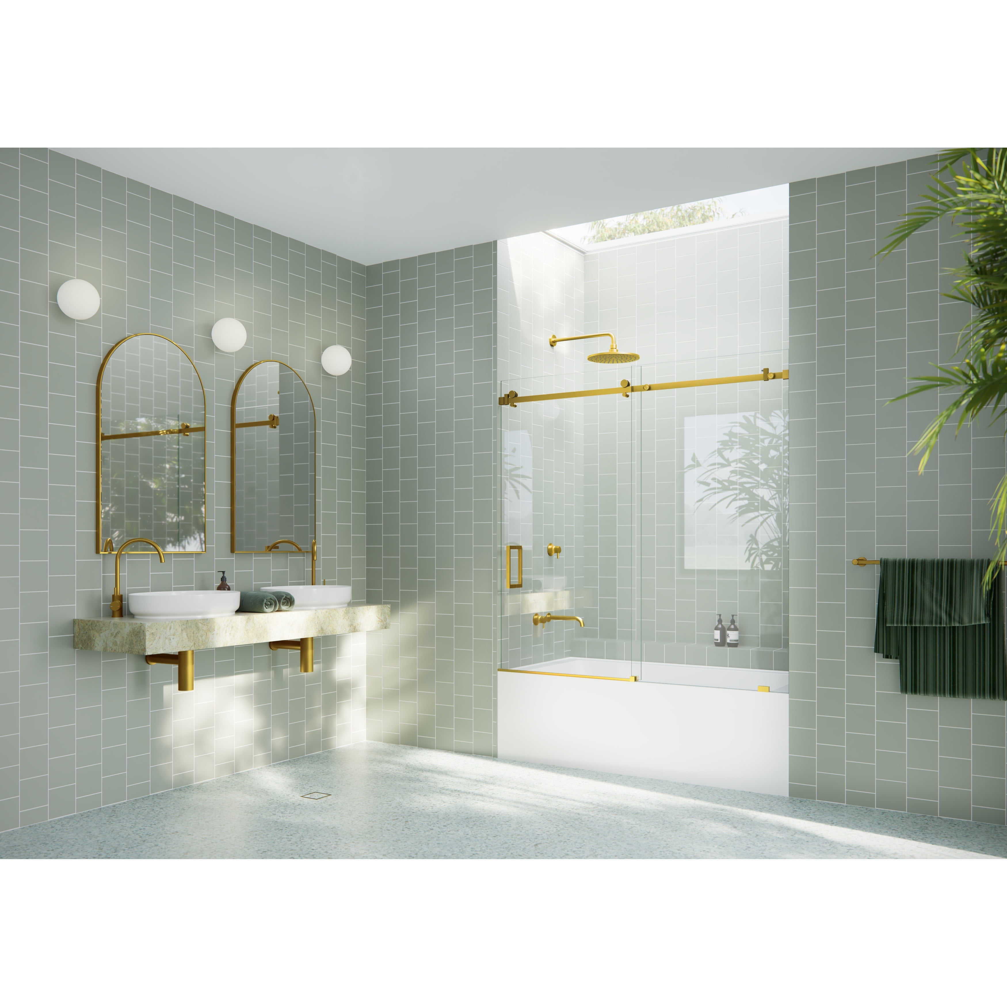 Astro 60" Satin Brass Frameless Sliding Bathtub Door